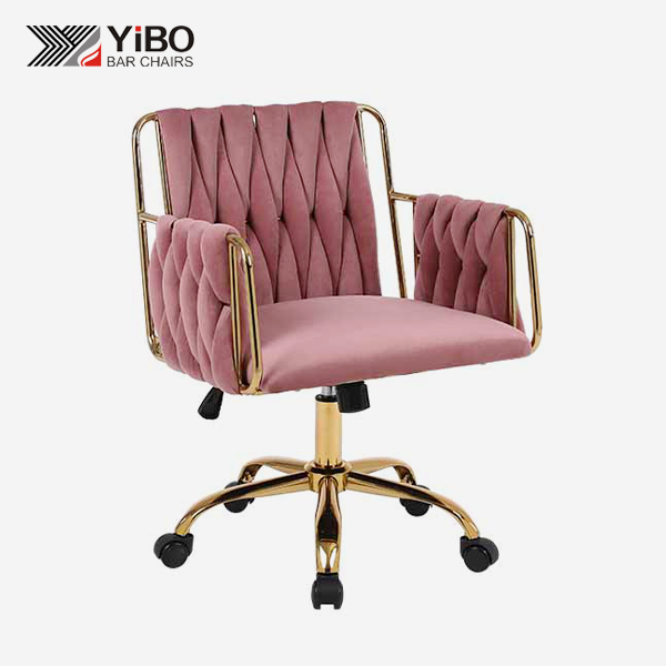 Hand-woven velvet office chair on wheels